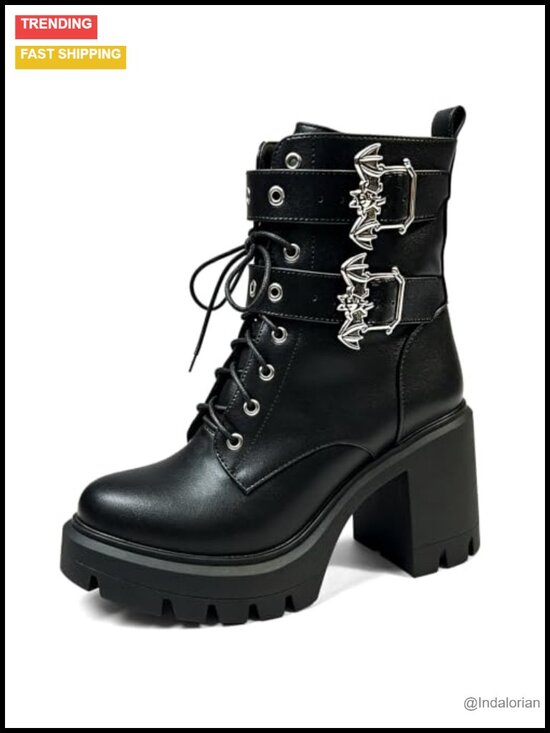 Shoes - MEOTINA Platform Combat Boots Goth Chunky Heel Ankle Boots for Women Punk